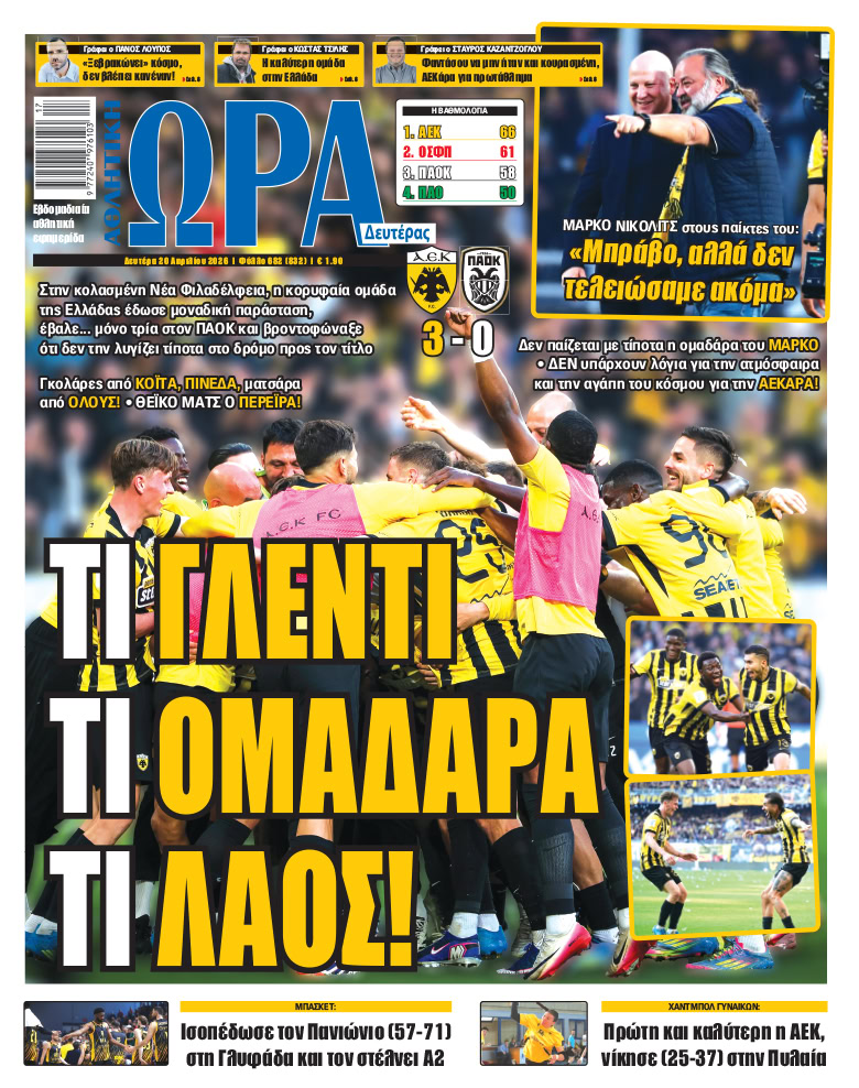 Πρωτοσέλιδο στις 20/04/2026